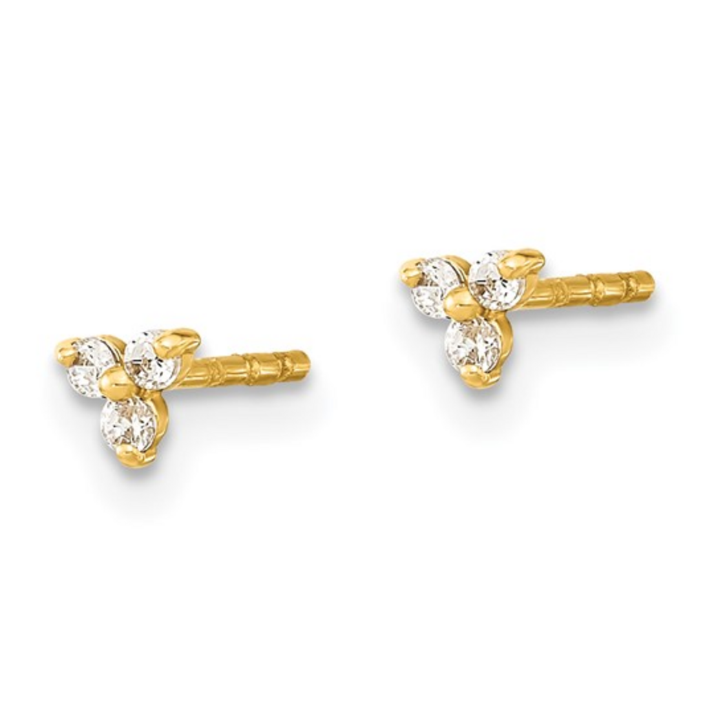 14k Yellow Gold CZ Children's Trio Stud Earrings