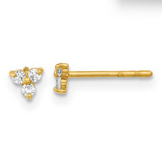 14k Yellow Gold CZ Children's Trio Stud Earrings