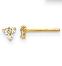 14k Yellow Gold CZ Children's Trio Stud Earrings