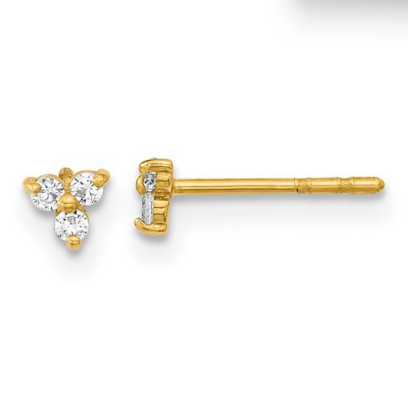 14k Yellow Gold CZ Children's Trio Stud Earrings