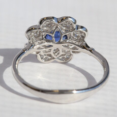 American Jewelry 14k White Gold .46ct Sapphire .18ctw DiamondOval Milgrain Fashion Ring