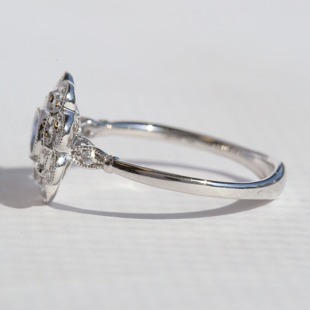 American Jewelry 14k White Gold .46ct Sapphire .18ctw DiamondOval Milgrain Fashion Ring