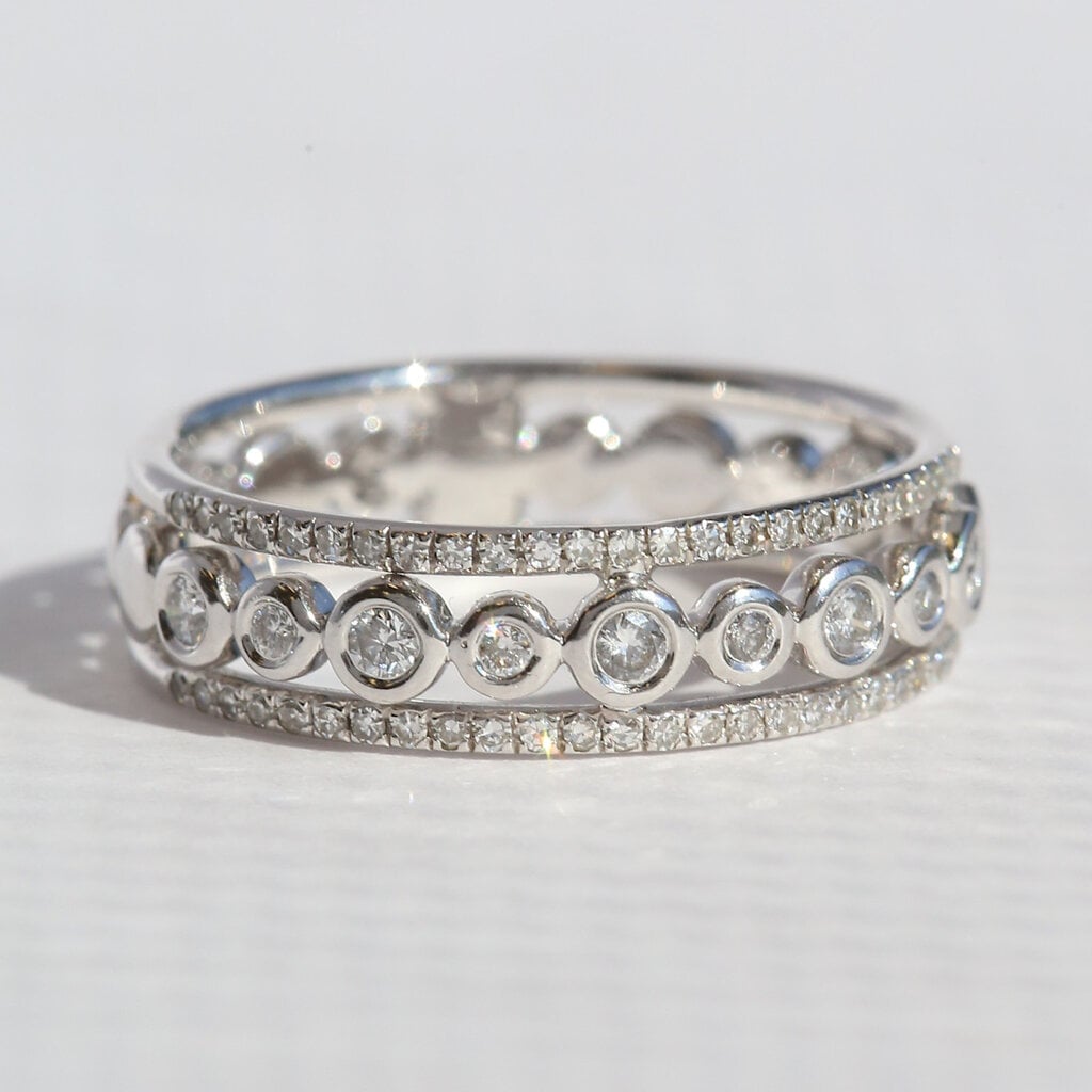 American Jewelry 14k White Gold .27ctw Diamond Bezel Triple Row Fashion Band Ring