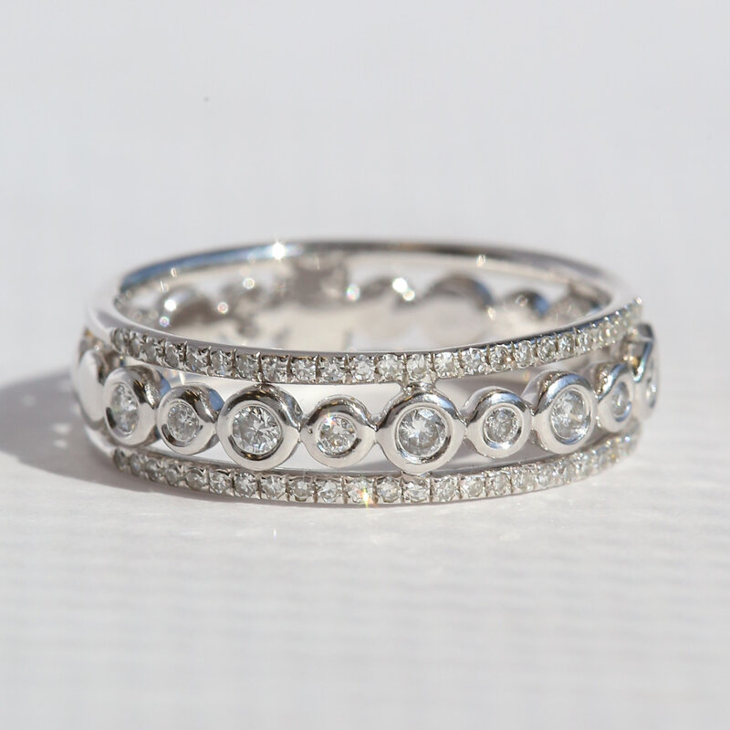 American Jewelry 14k White Gold .27ctw Diamond Bezel Triple Row Fashion Band Ring