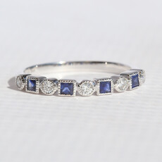 American Jewelry 14k White Gold .32ctw Sapphire .16ctw Diamond Milgrain Stackable Band