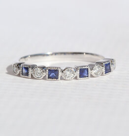 American Jewelry 14k White Gold .32ctw Sapphire .16ctw Diamond Milgrain Stackable Band