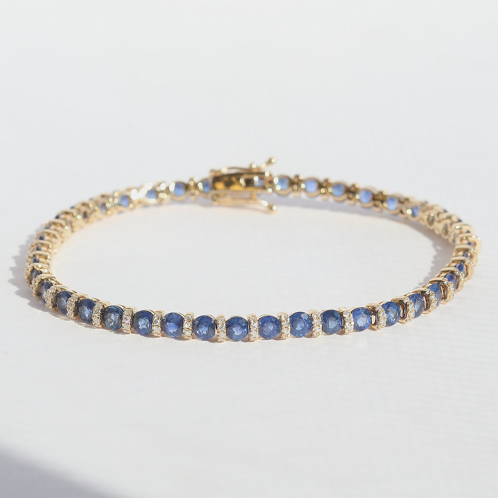 American Jewelry 14k Yellow Gold 9.43ctw Sapphire .69ctw Diamond Accent Tennis Bracelet