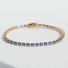 American Jewelry 14k Yellow Gold 9.43ctw Sapphire .69ctw Diamond Accent Tennis Bracelet
