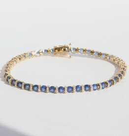 American Jewelry 14k Yellow Gold 9.43ctw Sapphire .69ctw Diamond Accent Tennis Bracelet
