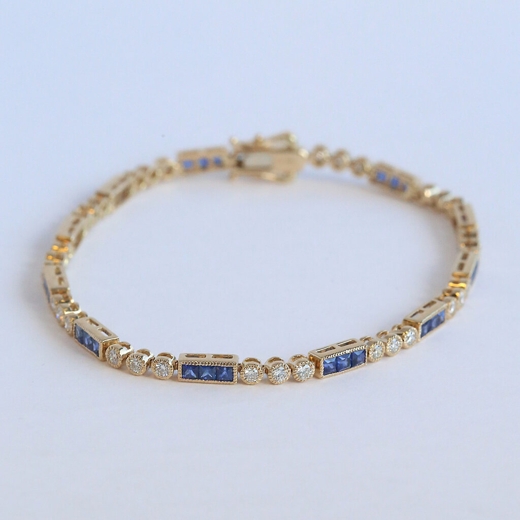 American Jewelry 14k Yellow Gold 2.64ctw Sapphire 1.26ctw Diamond Milgrain Bracelet