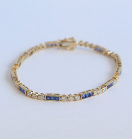 American Jewelry 14k Yellow Gold 2.64ctw Sapphire 1.26ctw Diamond Milgrain Bracelet