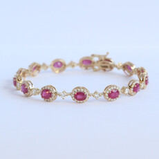 American Jewelry 14k Yellow Gold 1.99ctw Diamond 7ctw Ruby Oval Halos Bracelet