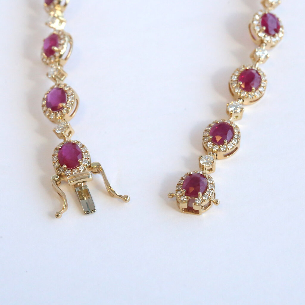 American Jewelry 14k Yellow Gold 1.99ctw Diamond 7ctw Ruby Oval Halos Bracelet
