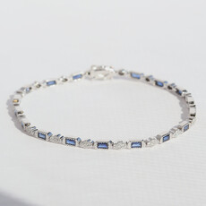 American Jewelry 14k White Gold 2.61ctw Sapphire .42ctw Diamond Baguette & Round Cut Milgrain Bracelet