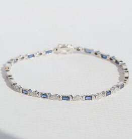 American Jewelry 14k White Gold 2.61ctw Sapphire .42ctw Diamond Baguette & Round Cut Milgrain Bracelet