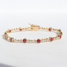 American Jewelry 14k Yellow Gold 3.22ctw Ruby .41ctw Diamond Bezel Milgrain Bracelet