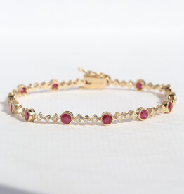 American Jewelry 14k Yellow Gold 3.22ctw Ruby .41ctw Diamond Bezel Milgrain Bracelet