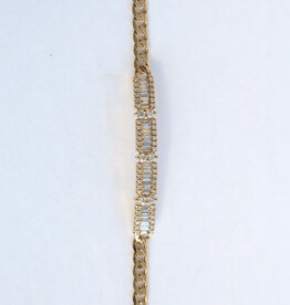 American Jewelry 14k Yellow Gold .70ctw Diamond Baguette & Round Curb Chain Bracelet