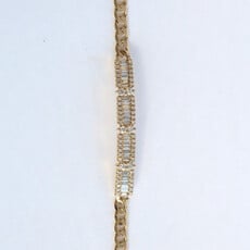 American Jewelry 14k Yellow Gold .70ctw Diamond Baguette & Round Curb Chain Bracelet