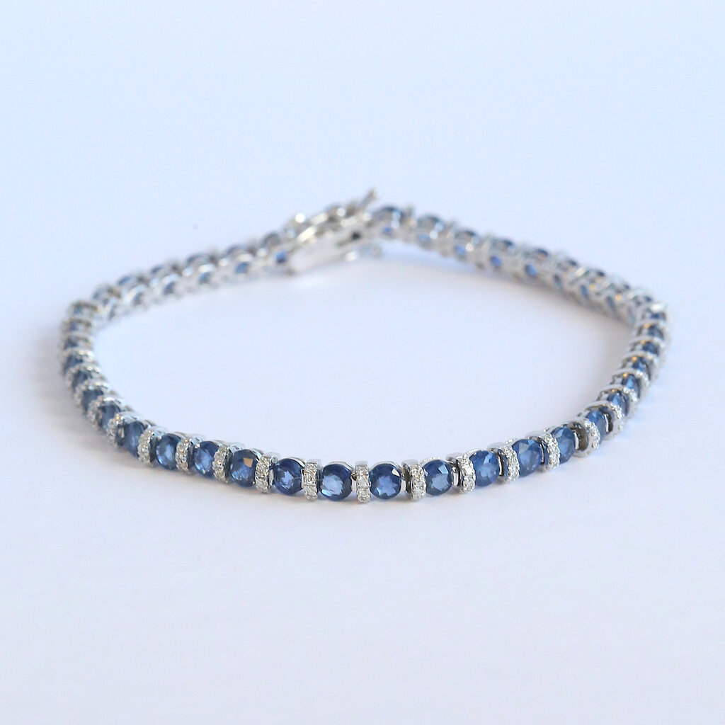 American Jewelry 14k White Gold 9.43ctw Sapphire .69ctw Diamond Tennis Bracelet