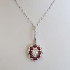 American Jewelry 14k White Gold 2.10ctw Ruby .45ctw Diamond Oval Halo Pave Necklace