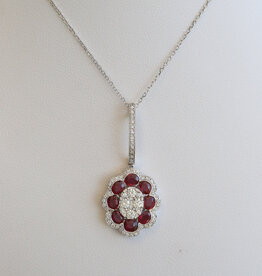 American Jewelry 14k White Gold 2.10ctw Ruby .45ctw Diamond Oval Halo Pave Necklace