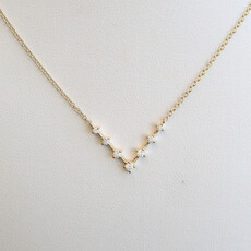 American Jewelry 14k Yellow Gold .15ctw Diamond Station V Necklace