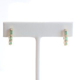 American Jewelry 14k Yellow Gold .64ctw Emerald .13ctw Diamond Half Hoop Leverback Earrings