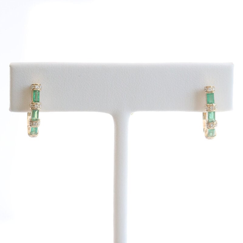 American Jewelry 14k Yellow Gold .64ctw Emerald .13ctw Diamond Half Hoop Leverback Earrings