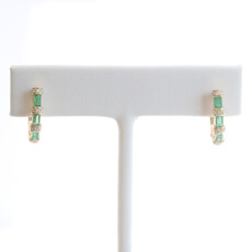 American Jewelry 14k Yellow Gold .64ctw Emerald .13ctw Diamond Half Hoop Leverback Earrings