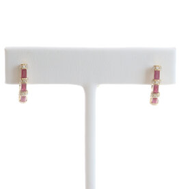American Jewelry 14k Yellow Gold .80ctw Ruby .13ctw Diamond Half Hoop Lever Back Earrings
