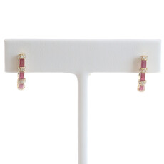 American Jewelry 14k Yellow Gold .80ctw Ruby .13ctw Diamond Half Hoop Lever Back Earrings