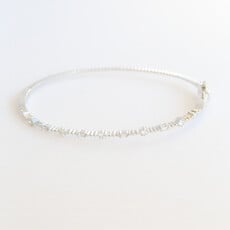 American Jewelry 14k White Gold .39ctw Diamond Baguette & Round Station Hinged Bangle Bracelet