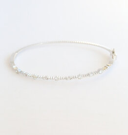 American Jewelry 14k White Gold .39ctw Diamond Baguette & Round Station Hinged Bangle Bracelet