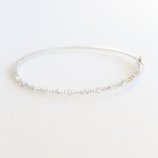 American Jewelry 14k White Gold .39ctw Diamond Baguette & Round Station Hinged Bangle Bracelet