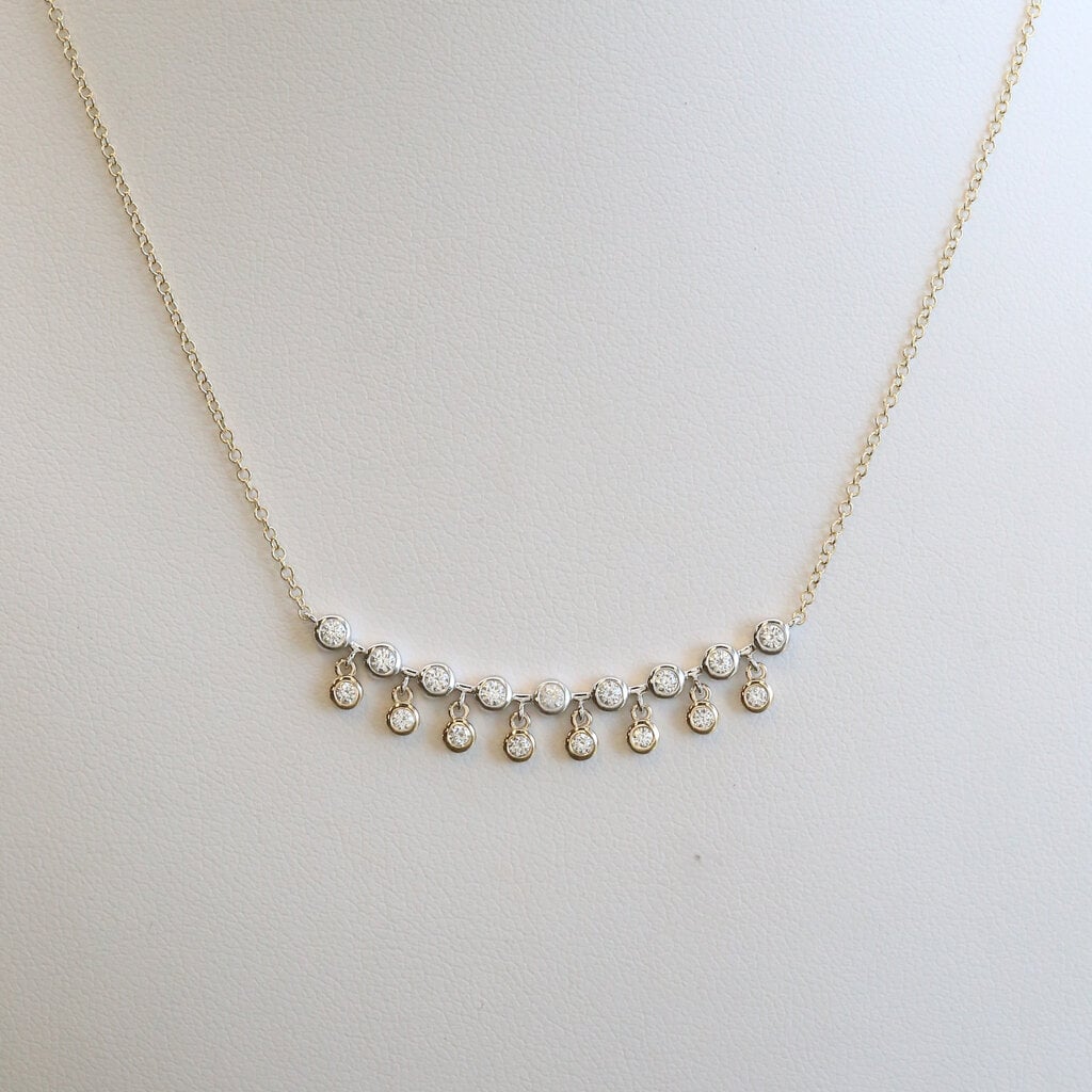 American Jewelry 14k White & Yellow Gold .36ctw Bubble Bezel Dangle Necklace