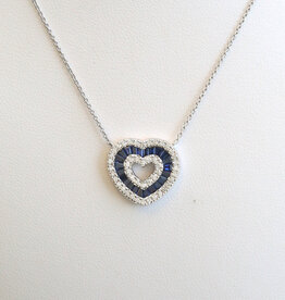 American Jewelry 14k White Gold .87ctw Sapphire .30ctw Diamond Baguette & Round Heart Necklace