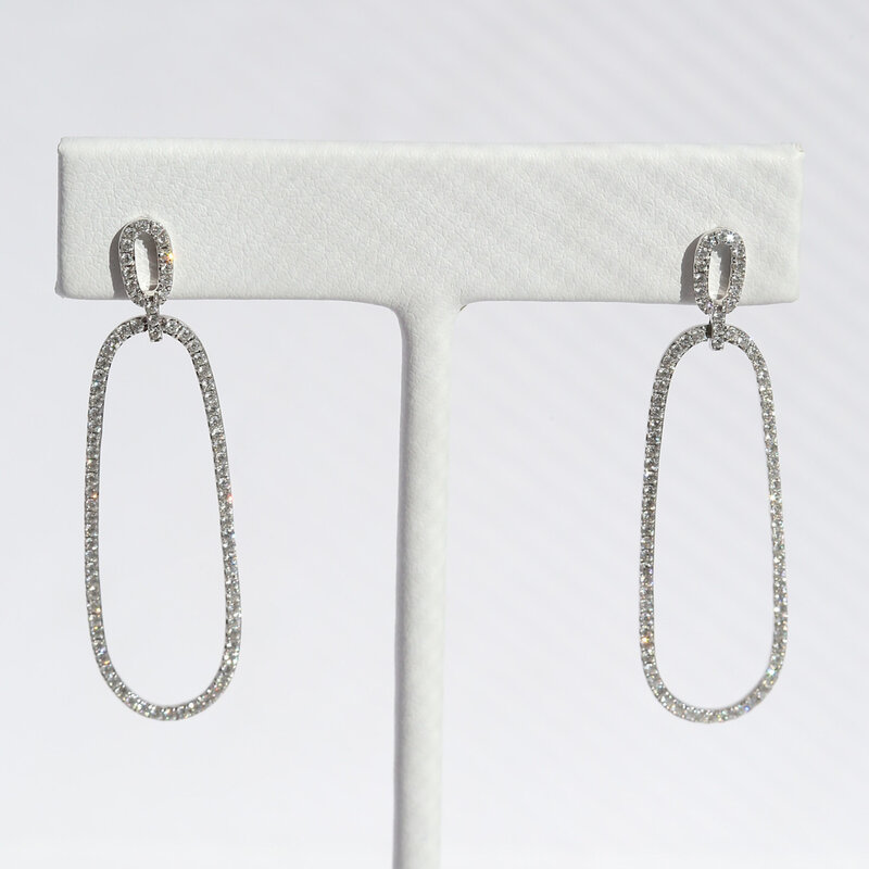 American Jewelry 14k White Gold 1.07ctw Diamond Oval Open Dangle Earrings