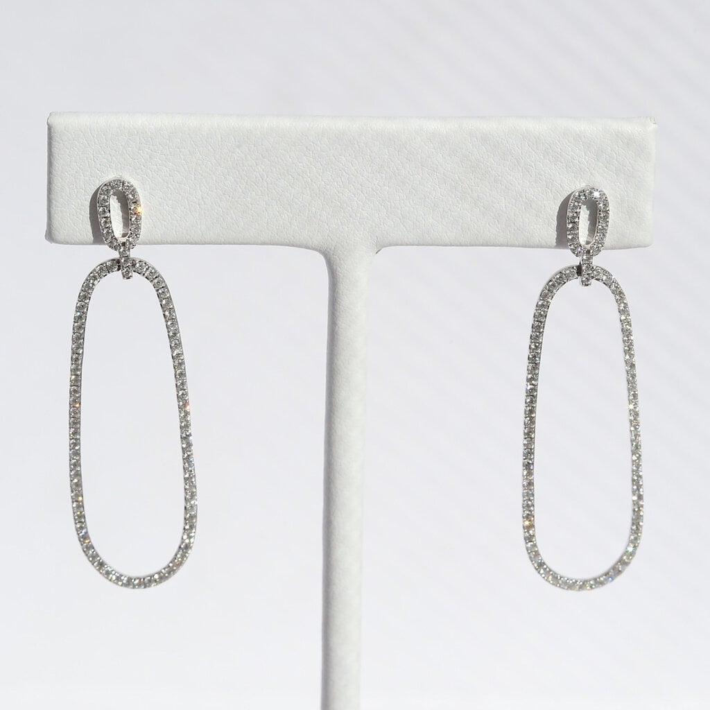 American Jewelry 14k White Gold 1.07ctw Diamond Oval Open Dangle Earrings