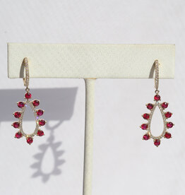 American Jewelry 14k Yellow Gold 1.55ctw Ruby .27ctw Diamond Open Pear Dangle Earrings
