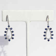 American Jewelry 14k White Gold 1.46ctw Sapphire .27ctw Diamond Open Pear Dangle Earrings