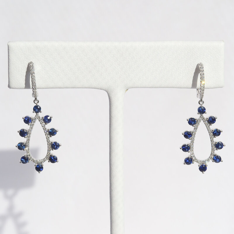 American Jewelry 14k White Gold 1.46ctw Sapphire .27ctw Diamond Open Pear Dangle Earrings