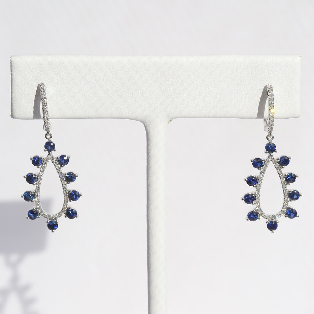 American Jewelry 14k White Gold 1.46ctw Sapphire .27ctw Diamond Open Pear Dangle Earrings