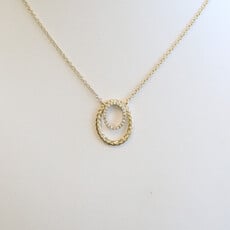 American Jewelry 14k Yellow Gold .12ctw Diamond Double Dangle Oval Necklace