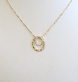 American Jewelry 14k Yellow Gold .12ctw Diamond Double Dangle Oval Necklace