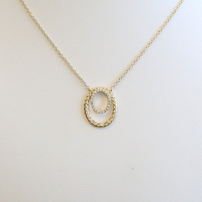 American Jewelry 14k Yellow Gold .12ctw Diamond Double Dangle Oval Necklace