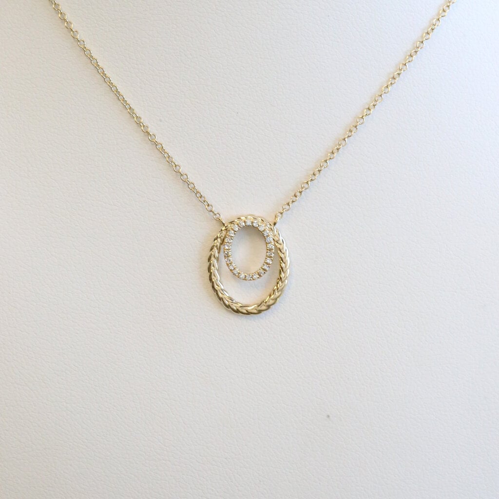 American Jewelry 14k Yellow Gold .12ctw Diamond Double Dangle Oval Necklace