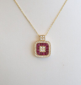 American Jewelry 14k Yellow Gold 1.37ctw Ruby .22ctw Diamond Princess & Round Necklace