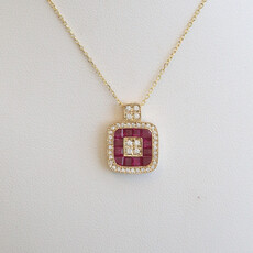 American Jewelry 14k Yellow Gold 1.37ctw Ruby .22ctw Diamond Princess & Round Necklace