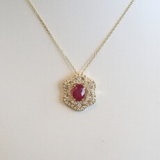 American Jewelry 14k Yellow Gold 1.10ctw Ruby .36ctw Diamond Oval Fashion Necklace